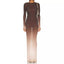 Gradient Rhinestone Long Sleeve Bodycon Gown in Brown