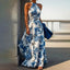 Floral Halter A-Line Maxi Dress for Women, Sleeveless