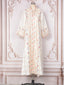 White & Green V-Neck Long-Sleeve Maxi Dress