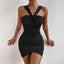 Backless Pleated Bodycon Mini Dress for Women, Halter Neck