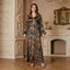 Printed Beaded Maxi Dress, Long Sleeve