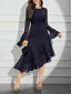 Ruffle-Pleat Slim-Fit Midi Dress for Women, Long Sleeve