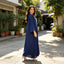 Navy Satin Cape Maxi Dress, Batwing