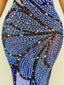 Diamond Print Slit Bodycon Suspender Gown in Blue