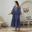 Blue V-Neck Long-Sleeve Maxi Dress