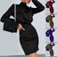 Backless Bow High-Neck Bodycon Dress for Women, Long Sleeve
