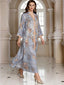 V-Neck Loose Long-Sleeve Maxi Dress, Blue, Apricot & Gray