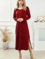 Vintage Leopard Print Round-Neck Midi Dress for Women, Long Sleeve