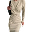 French Vintage Long-Sleeve Bodycon Midi Dress for Women, Round Neck
