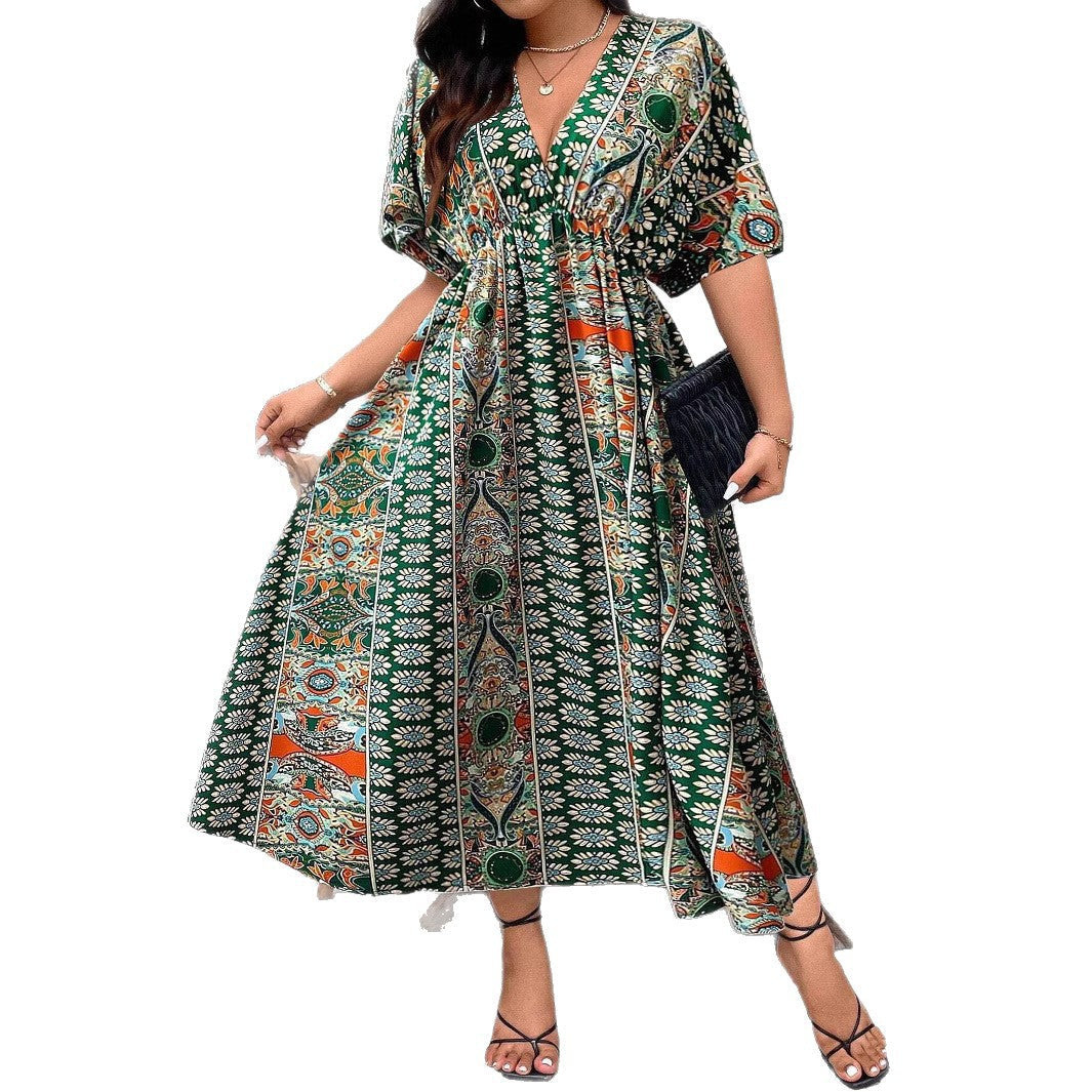 Bohemian print A-line maxi dress