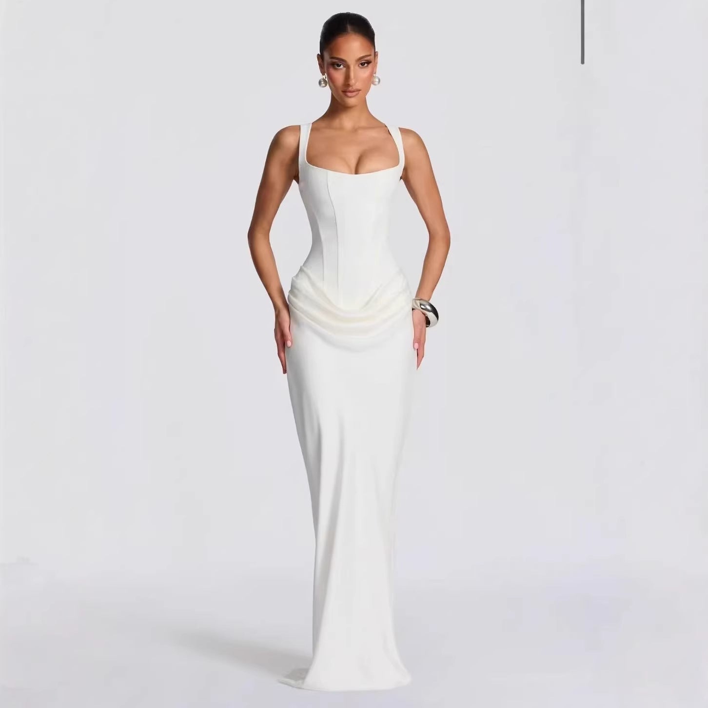 Satin evening gown for a fall wedding guest