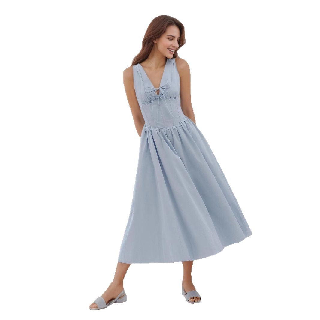 Lace-Up V-Neck Maxi Dress featured in the Vilmere online dress buying guide