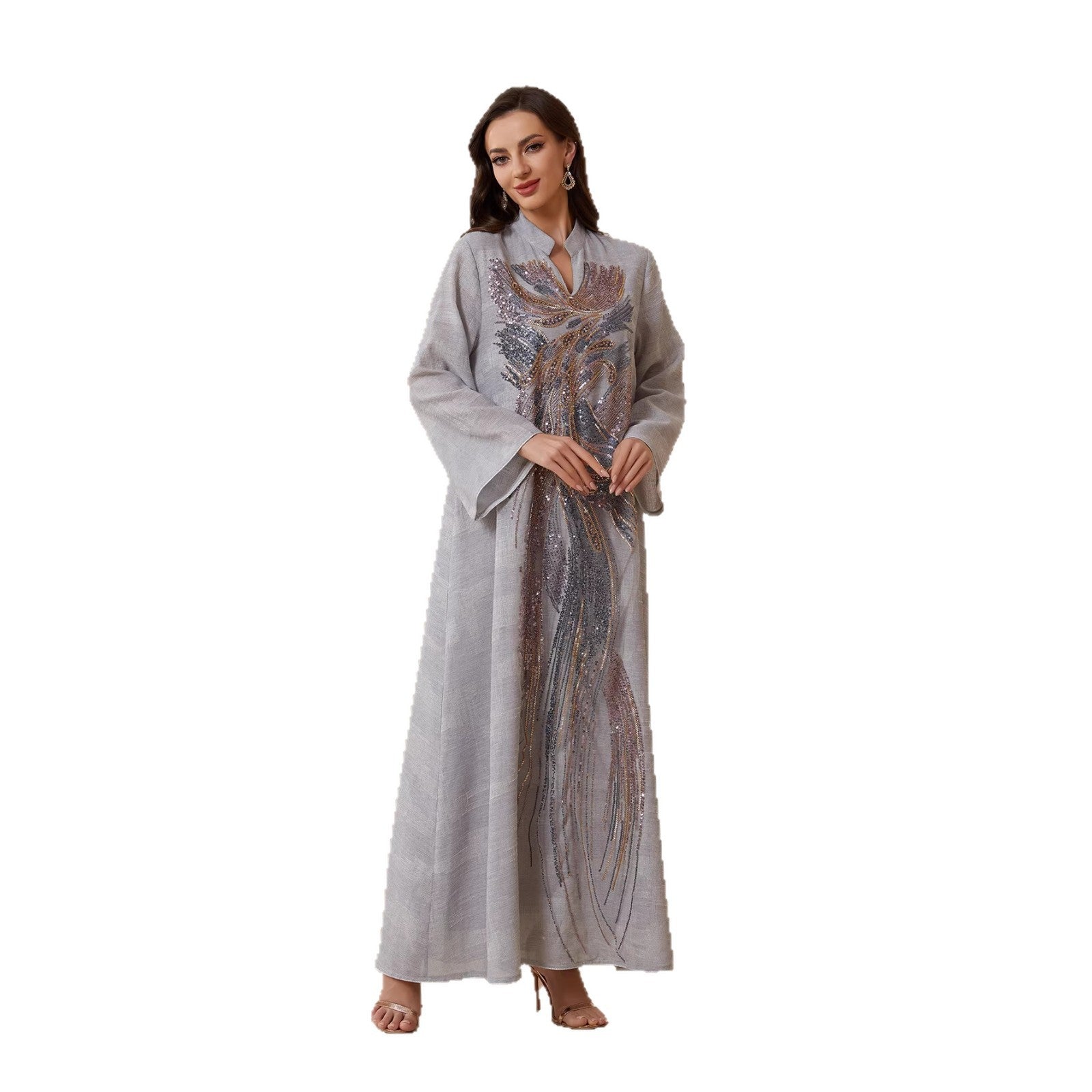 Beaded mesh long-sleeve maxi dress from Vilmere for modest wedding guests