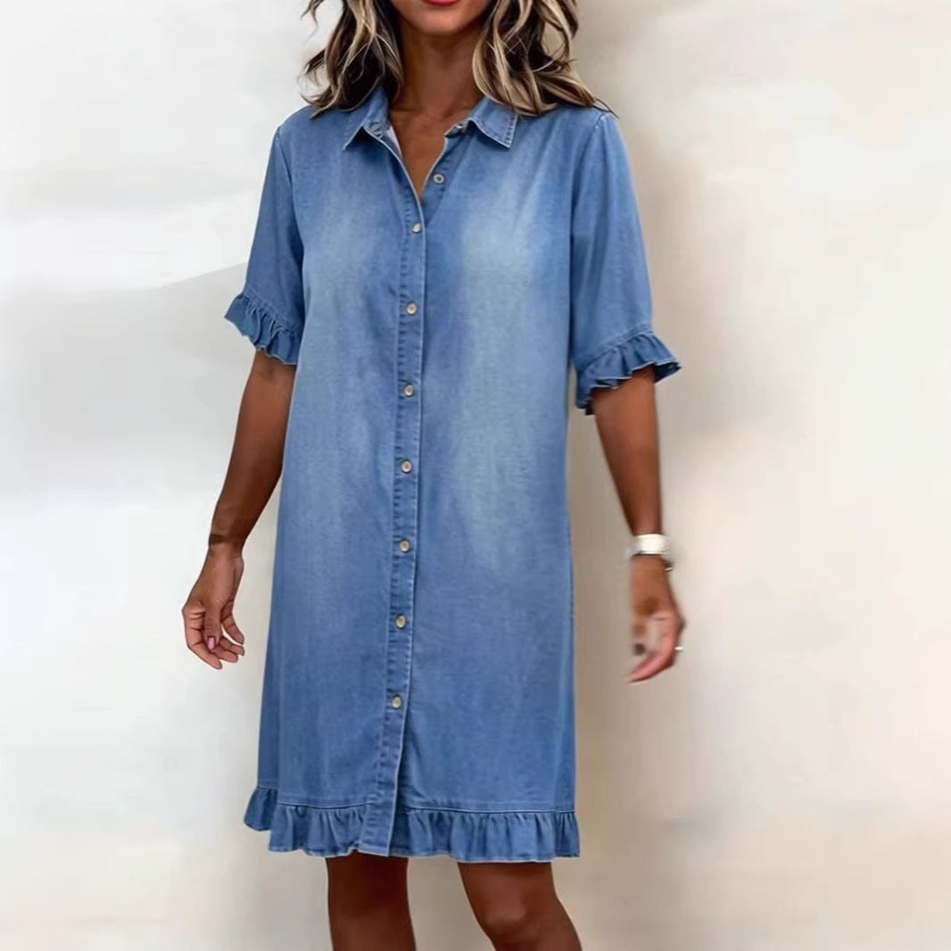 Loose shirt dress worn belted