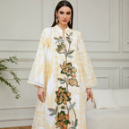 Floral Appliqué Long-Sleeve Maxi Dress