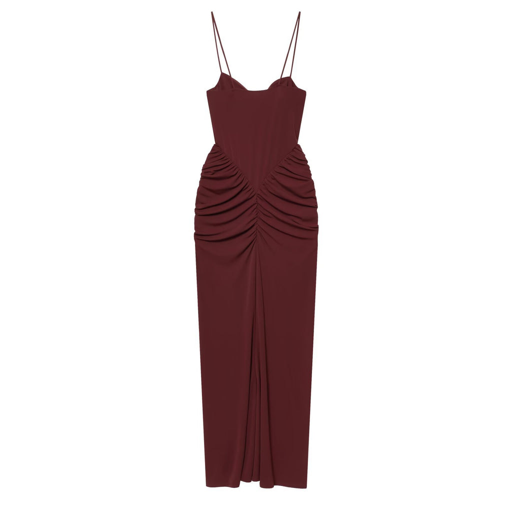 Pleated One-Shoulder Maxi Dress for Women, Fitted A-Line