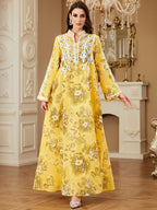 Yellow Embroidered Robe Maxi Dress