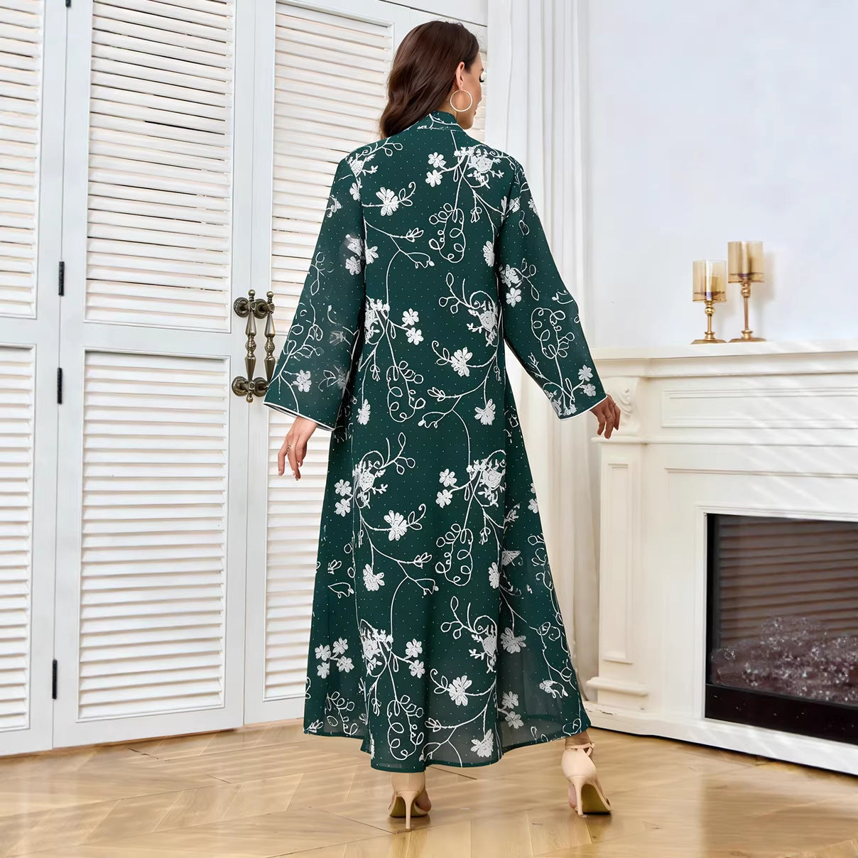 Embroidered V-Neck Maxi Dress
