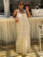 Strapless Floral Cake Maxi Dress, Ivory