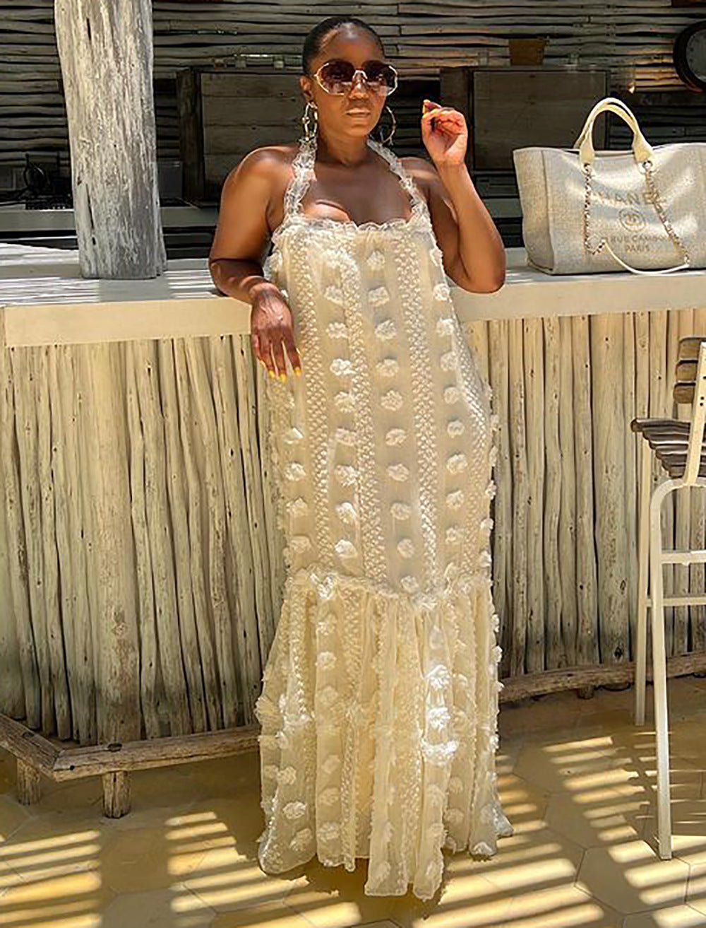 Strapless Floral Cake Maxi Dress, Ivory