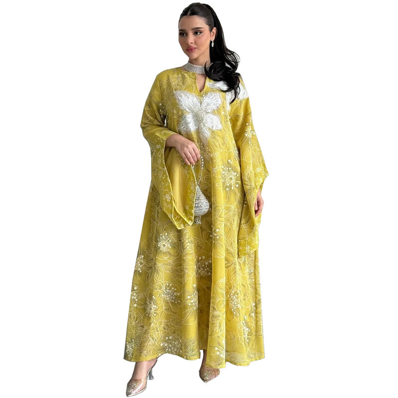 Sequin Embroidered Hooded Maxi Dress