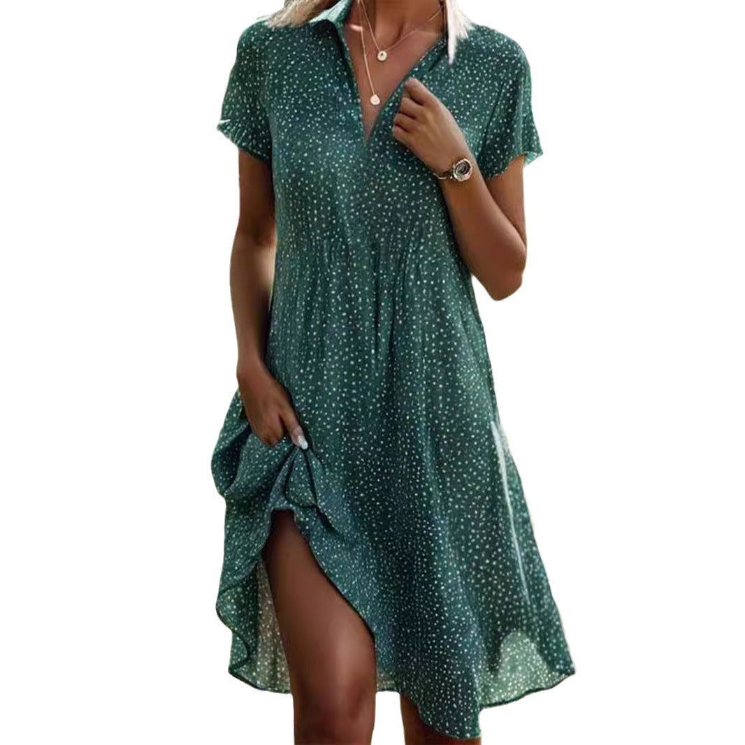 Polka Dot V-Neck Short Sleeve Casual Summer Dress for Women