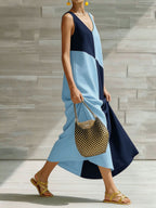 Color-Block Halter Maxi Dress