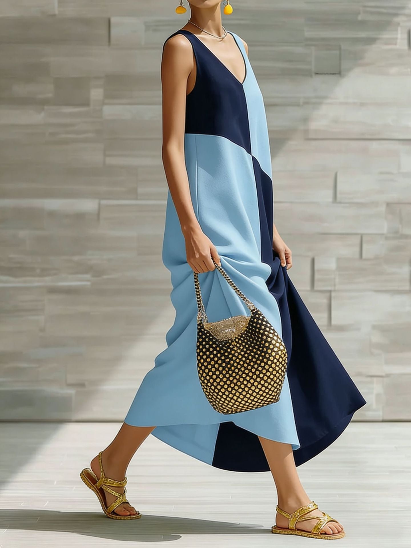 Color-Block Halter Maxi Dress