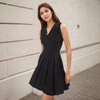 Black Slim-Fit V-Neck Mini Dress