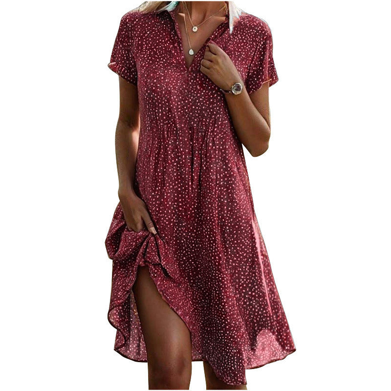 Polka Dot V-Neck Short Sleeve Casual Summer Dress for Women