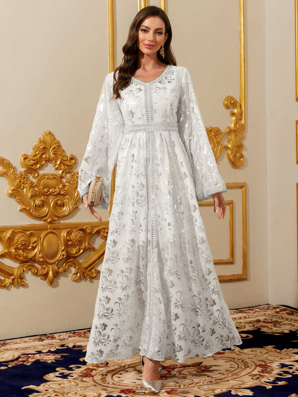 White Gold-Foil Maxi Dress