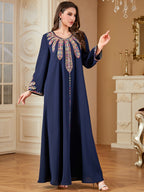 Navy Embroidered A-Line Maxi Dress