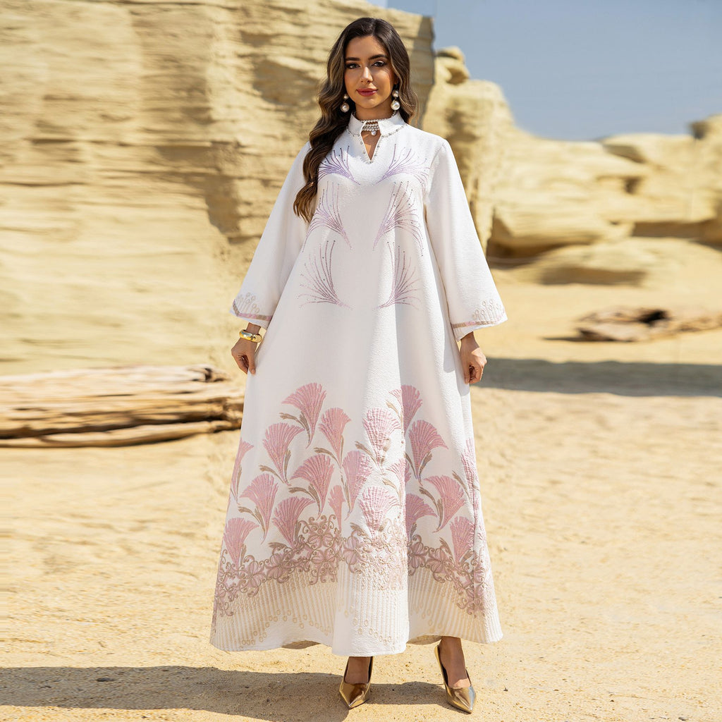 Embroidered Rhinestone Knit Maxi Dress