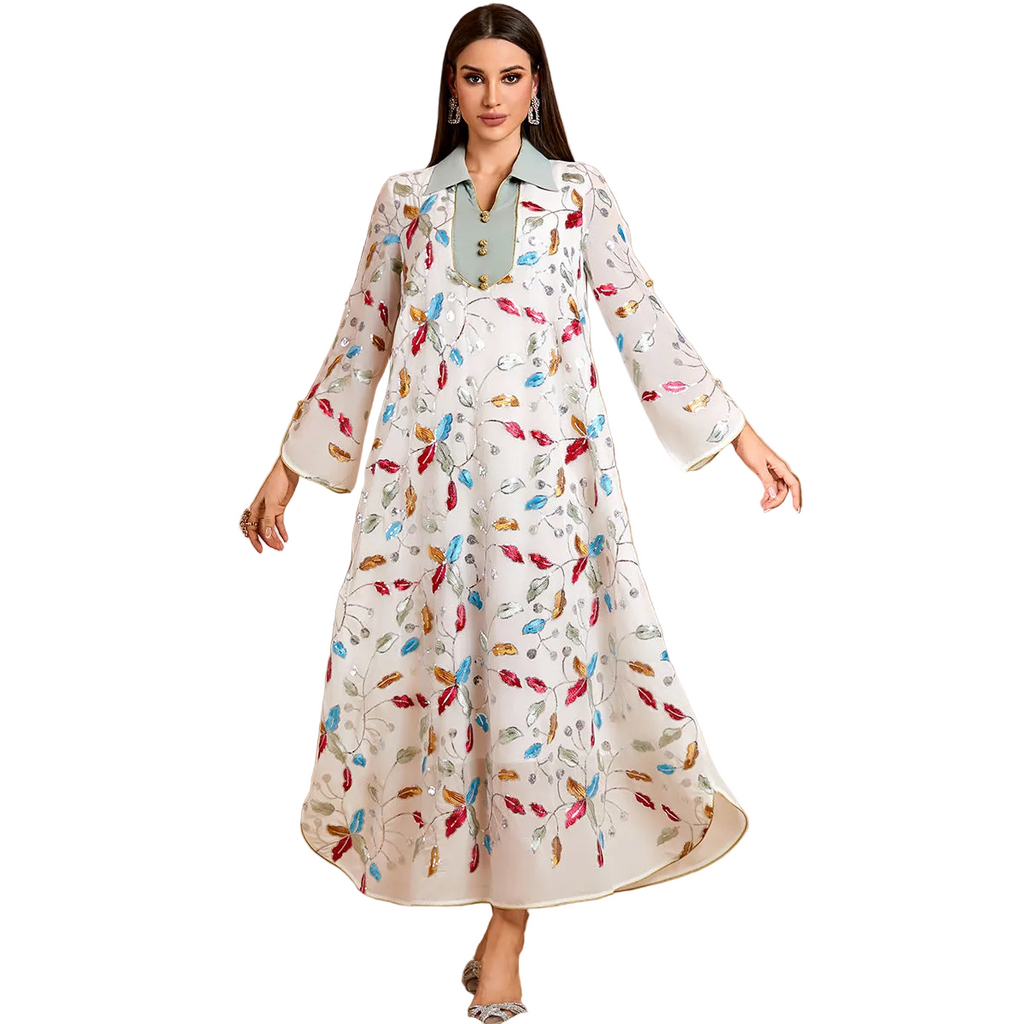 Beaded Embroidered Robe Maxi Dress for women with long sleeves
