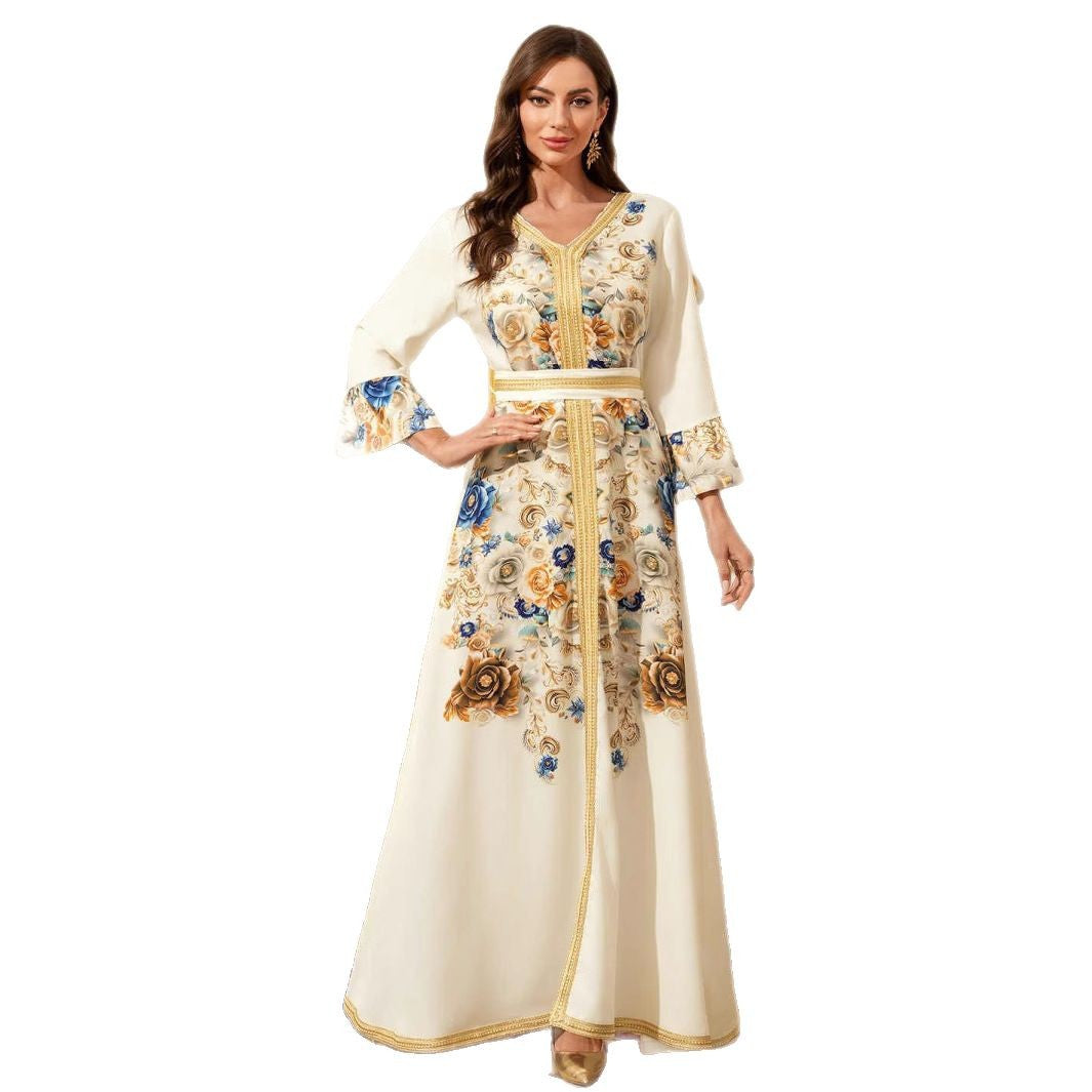 Long sleeved printed V-neck dress