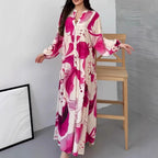 Printed V-Neck Long-Sleeve Loose Maxi Dress