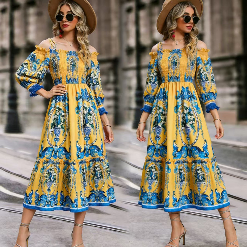 Off-Shoulder Floral Midi Dress