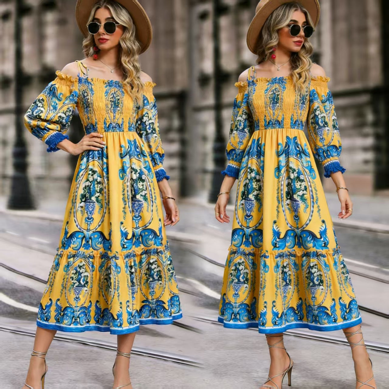 Off-Shoulder Floral Midi Dress