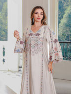 Floral Embroidered Beaded Robe Maxi Dress