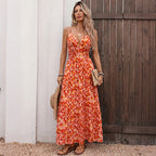 V-Neck High-Waist Sleeveless Maxi Dress for Women, Vacation Style