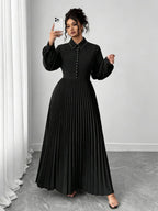 Plus-Size Black Pleated Maxi Dress