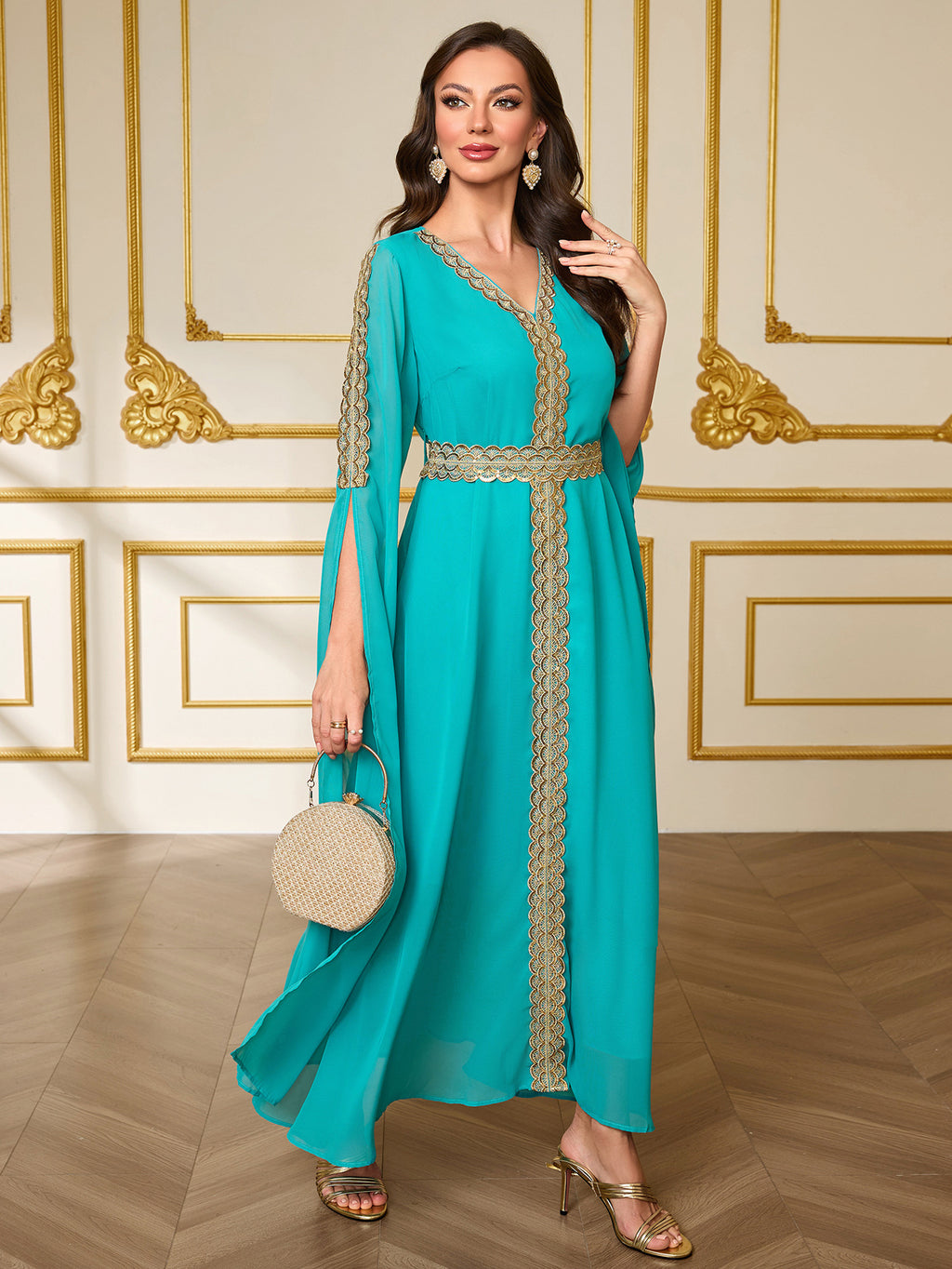 Shawl-Sleeve Robe Maxi Dress