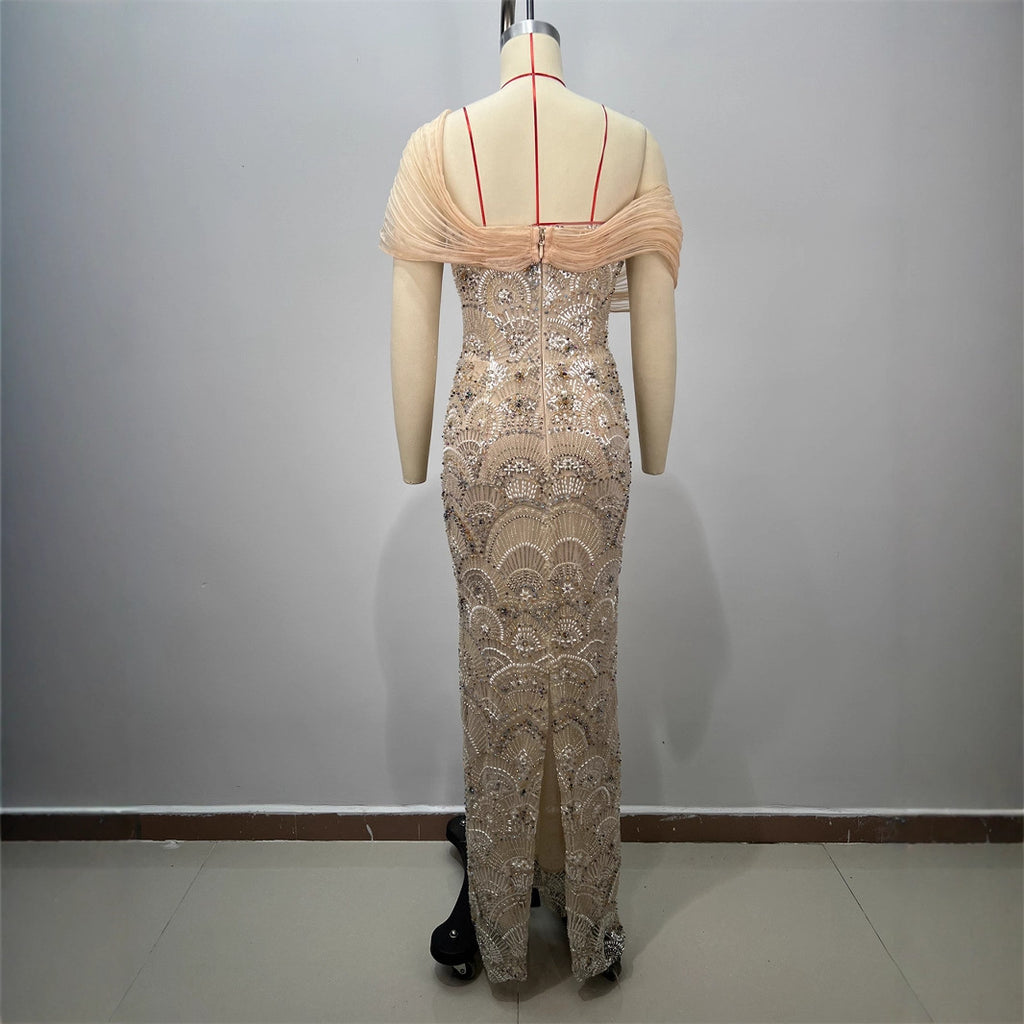 One-Shoulder Sequin Bodycon Maxi Dress for Women