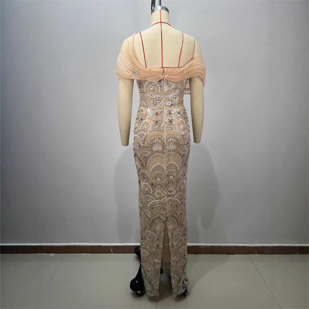 One-Shoulder Sequin Bodycon Maxi Dress for Women