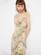 High-Waist Slit Sling Midi Dress for Women, Holiday Style