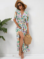 Cinched-Waist Printed Maxi Dress