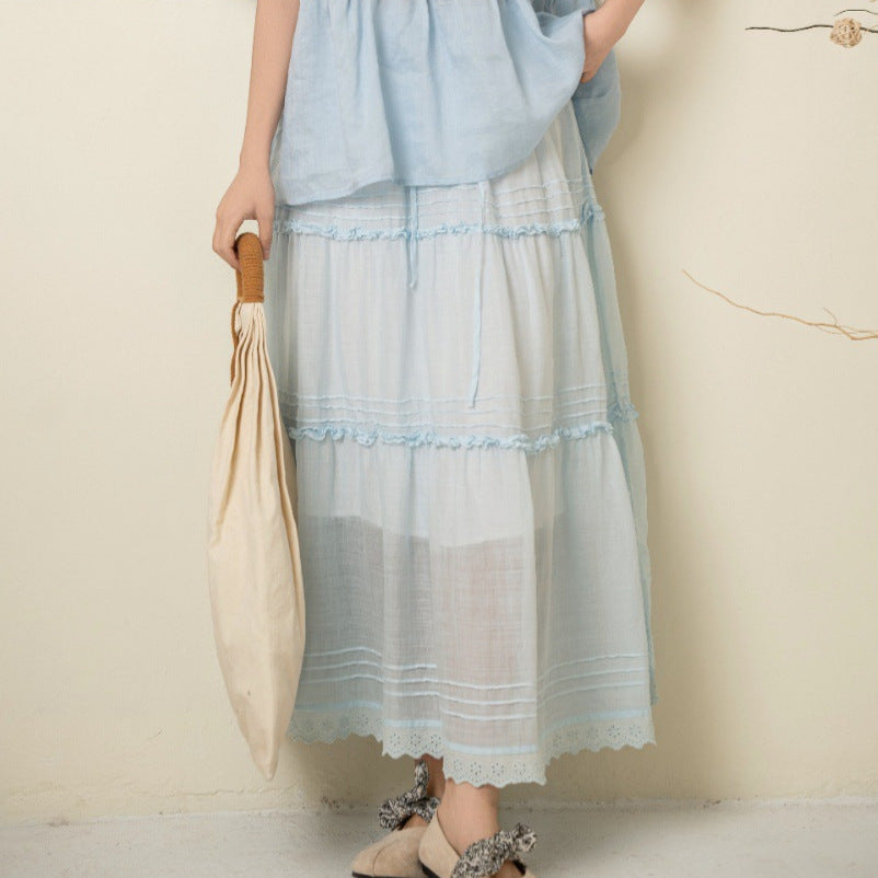 Pleated Lace Maxi Skirt for Women, One Size Secondary image