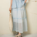 Pleated Lace Maxi Skirt for Women, One Size