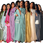 Shiny Satin Belted Maxi Dress