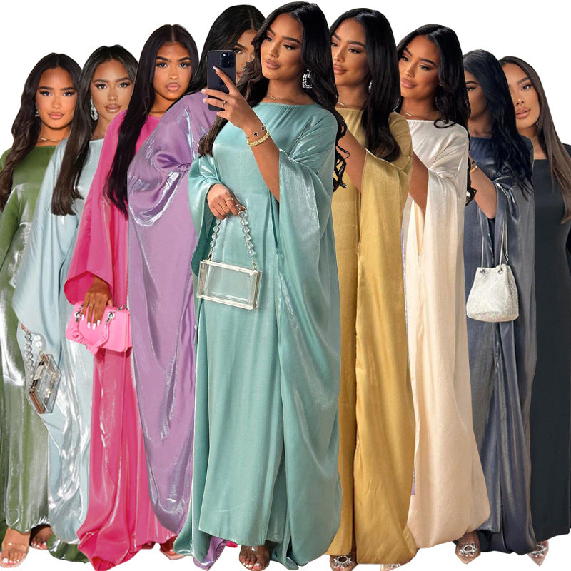 Shiny Satin Belted Maxi Dress